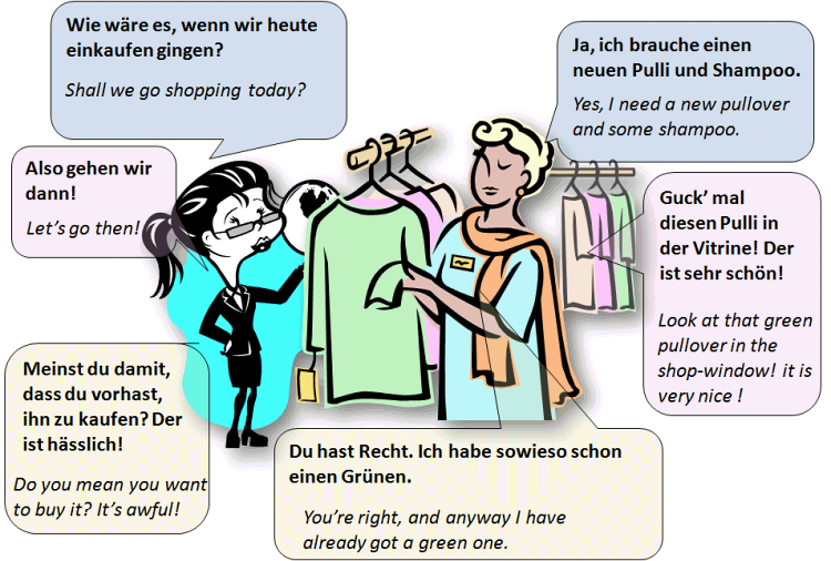 Bilingual dialogue : Let's go shopping - German