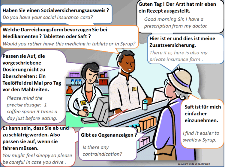 Bilingual dialogue : At the chemist's. - German